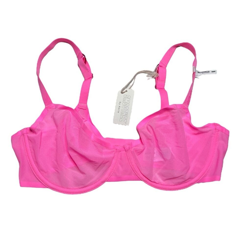 aerie SMOOTHEZ Mesh Unlined Balconette Bra Pink Burst Size 36D